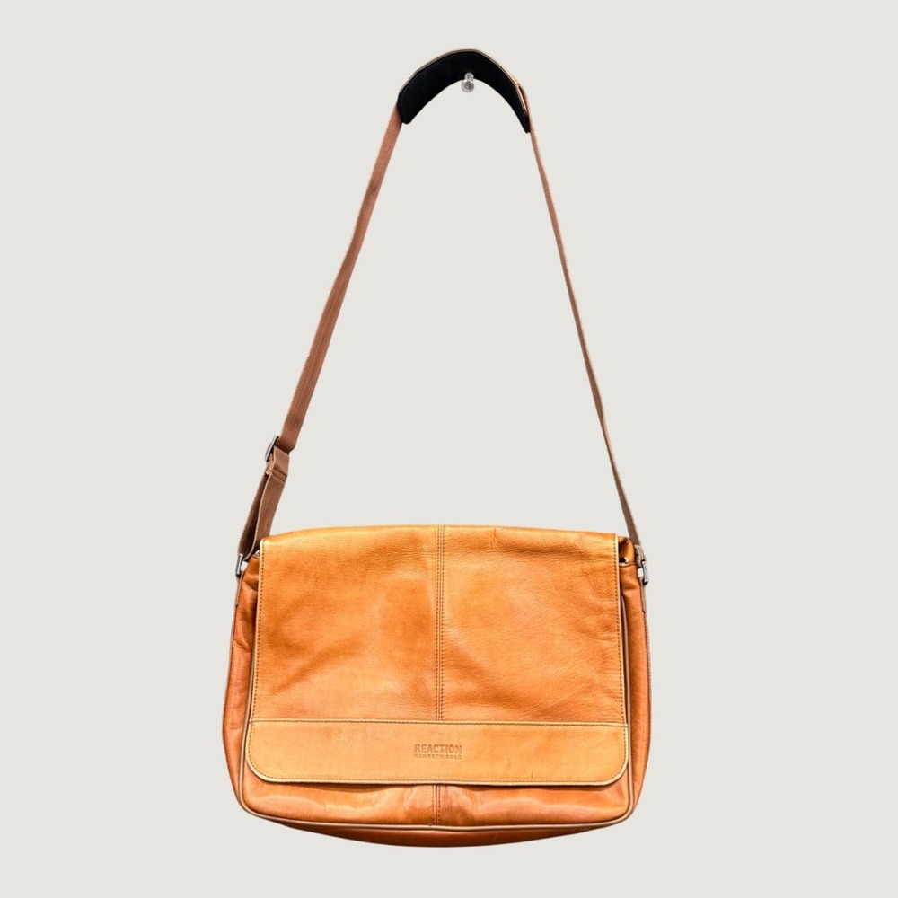 Kenneth Cole Reaction Messenger Bag Mens OS Brown Leather Crossbody Satchel Work